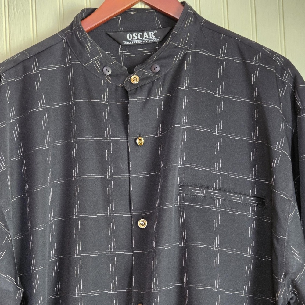 Oscar Shirt Mens XL Black Geometric Long Sleeve Button Up Band Collar Casual